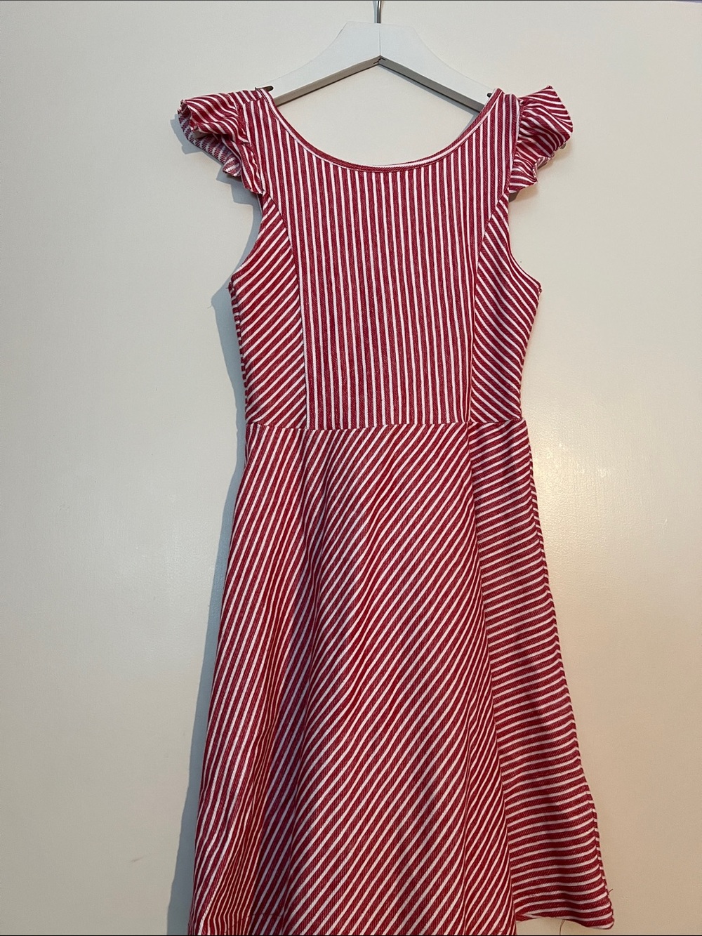 Zara Red and White Striped Flutter-Sleeve A-Line Dress